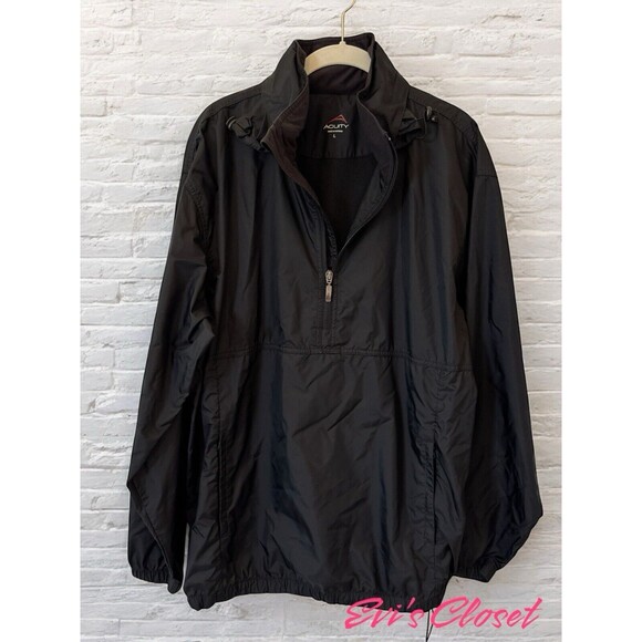 Acuity Mens Black Pullover Windbreaker Golf Rain Jacket 1/4 zip Hidden Hood Sz M - Picture 8 of 15
